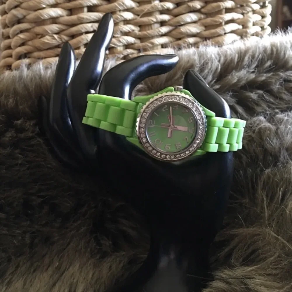 Ladies Geneva Platinum green silicone band watch